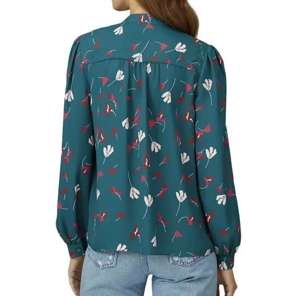 JOIE Women’s Myella Floral Print Blouse Size XXS Teal Long Sleeve Button Top - Picture 4 of 12